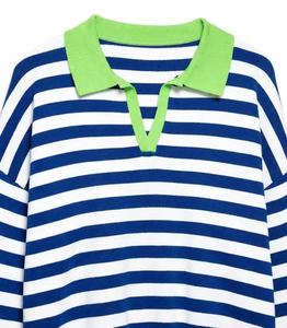Camiseta de Golf de Manga Corta para Hombre, Tejida con Puntos Azules y Blancos, Estilo Casual con Bloques de Color y Ribete Verde, 100% Algodón Transpirable - Product Image 3