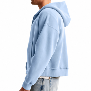 Custom Unisex Regular Fit Cropped Full Zipper Hoodie Solid P Heavyweight Cotton Fleece <b>Zip</b> <b>Hooded</b> OEM ODM Private Label Lined - Product Image 3