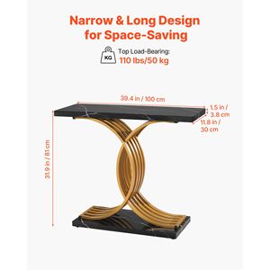 Modern 39-Inch <b>Gold</b> <b>Console</b> <b>Table</b> Narrow Long Sofa Accent Stand Wood Rectangle Entrance Desk for Home Use Behind Couch - Product Image 3