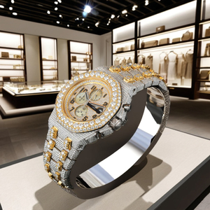 Montre de luxe pour homme en acier inoxydable avec diamants Moissanite VVS de qualité supérieure, style hip-hop, mécanique, or et argent, personnalisable - Product Image 1