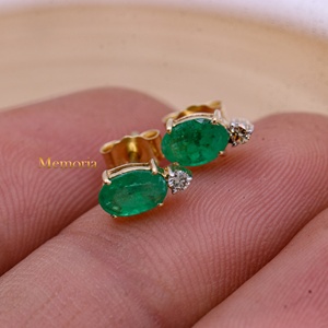 ต่างหูเพชรรูปไข่ธรรมชาติ 14K สีเหลืองทองทำด้วยมือเครื่องประดับอัญมณีสำหรับผู้หญิงงานแต่งงานของขวัญหมั้น - Product Image 6