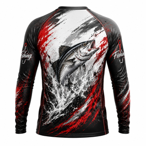Camiseta de Pesca Personalizada 2026 con Cuello Redondo y Manga Larga para Hombre, Estampado Sublimado en Negro, Rojo y Blanco con Diseño de Peces, UPF 50, Absorbe la Humedad - Product Image 2