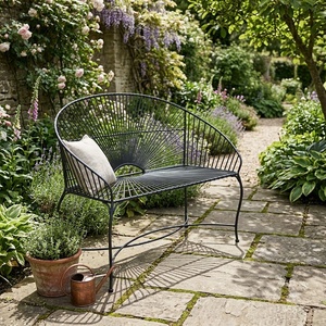 Weatherproof Powder Coated Wrought Iron European Design KHP Park <b>Bench</b> Custom Hand Forged <b>Metal</b> Garden Long Chair 2-Seater - Product Image 3