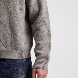 Suéter de Punto Gráfico Color Gris Topo para Hombre, Diseño Minimalista con Líneas Artísticas Bordadas, Manga Larga, Estilo Casual Urbano - Product Image 4