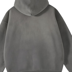เสื้อฮู้ดซิปโอเวอร์ไซส์สีเทาฟอกกรดพร้อมโลโก้แบบกำหนดเอง ผ้าฟลีซเนื้อนุ่ม ซิปเต็มตัว สไตล์สตรีทแวร์ เสื้อกันหนาว - Product Image 5