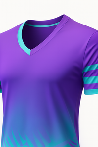 Camiseta de Fútbol para Hombre con Cuello en V, Degradado Púrpura y Verde Azulado, Manga Corta, Poliéster que Absorbe la Humedad, Ropa Deportiva para Todas las Temporadas - Product Image 5
