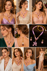 Conjunto de Joyería Étnica Estilo Bohemia con Borlas de Resina Rosa, Collar, Aretes y Anillo, Chapado en Oro, para Mujer, Ideal para Bodas - Product Image 6