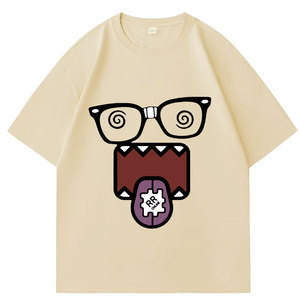 T-shirt pour homme avec imprimé de monstre de dessin animé amusant, lunettes Y2K, imprimé bouche, col rond, manches courtes, 100% coton, décontracté, séchage rapide, respirant - Product Image 5