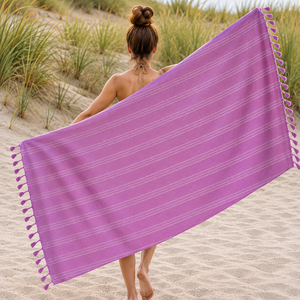 Toalla de Playa Fouta 100% Algodón Orgánico de Secado Rápido, Ecológica, Moderna y de Lujo, Teñida con Hilo Turco, con Flecos - Product Image 3
