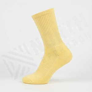 Crew <b>Socks</b> Solid Yellow Knitted Breathable Casual Adult Regular Style - Product Image 3
