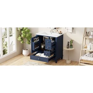 Mobile da Bagno Blu da 30 Pollici con Lavabo, Una Porta e Ripiano, Tre Cassetti con Chiusura Ammortizzata - Product Image 2