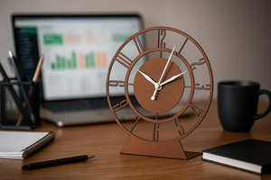 Horloge de table vintage en métal marron avec aiguilles argentées, design à chiffres romains, horloge de bureau décorative sur pied - Product Image 2