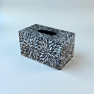 Luxury Black And White Floral Inlay Mother of Pearl Tissue Holder Ideal for Guest Room Welcome Setup and Hotel Suite Decor - Product Image 5