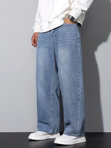 Men's Classic Wide-<b>Leg</b> Denim Jeans | Relaxed Fit Lightweight Breathable Eco-Friendly Casual Straight <b>Leg</b> Summer Jeans - Product Image 1