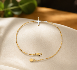 Bracelet en or jaune 18 carats plaqué or, forme ronde brillante, avec croix en diamant, chaîne à maillons en moissanite pour femmes - Product Image 4