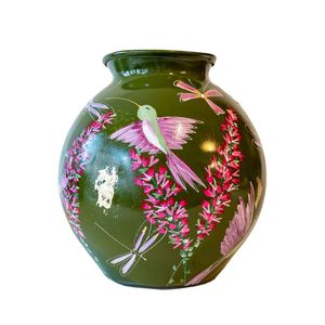 Jarrón Floral de Metal Pintado a Mano para Decoración del Hogar - Maceta Decorativa de Esmalte con Diseño de Colibrí para Mesa de Sala de Estar - Product Image 1
