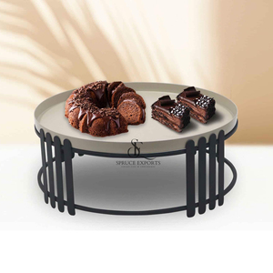 Modern Round Shape Metal Cake Stand Grey Serving Platter With Matte Black Geometric Base For Dessert Display & Party Decor - Product Image 2