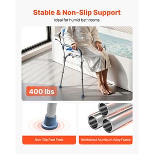 Chaise de douche coulissante 400 lb, banc de transfert pour baignoire avec siège pivotant, accoudoirs et dossier rembourrés - Product Image 5