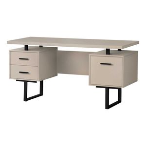 Scrivania per Computer Contemporanea 60''L in Laminato Beige con Struttura in Metallo Nero per Ufficio Domestico, Configurazione Sinistra e Destra, Cassetti Portaoggetti per Laptop - Product Image 2
