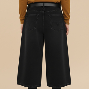 OEM/ODM Custom Made Baggy Fit <b>Long</b> Length Black Denim Jorts For <b>Men</b> High Waist Washed Hip Hop Style Fashionable Denim <b>Shorts</b> - Product Image 5