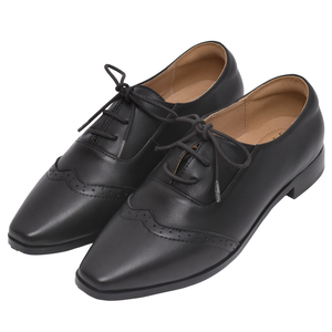 Chaussures Oxford classiques Ann'S en cuir véritable noir pour femme, style brogue à bout ailé, à lacets, talon bas, confortables pour le bureau - Product Image 1