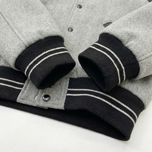 <b>Grey</b> Wool Body Varsity <b>Jacket</b> with Black Leather Accents | Classic Letterman Bomber | OEM Custom Private Label - Product Image 4