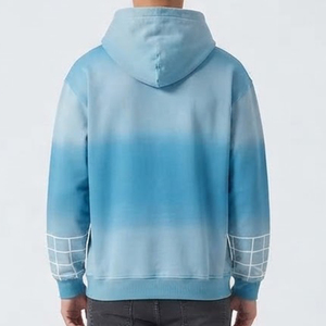 Trendy Article High Oversized Men's <b>Tie</b>-<b>Dye</b> Hooded <b>Sweatshirt</b> Gradient Blue Cotton French Terry Casual Spring Wear Pocket Design - Product Image 3