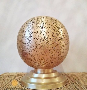 Moroccan table lamp set handmade brass metal filigree desk <b>light</b> oriental gold floor lantern <b>globe</b> teardrop hollow design nights - Product Image 1