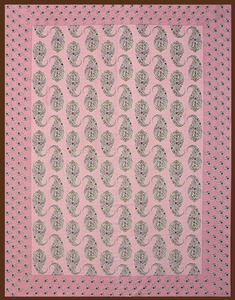 GULMOHAR Pink Paisley Hand Block Printed <b>King</b> <b>Size</b> Cotton Bedsheet Set with <b>Pillow</b> Covers for Home Hotel Bedding - Product Image 3