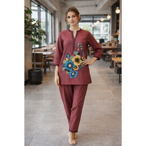 ชุดเซ็ตสีแดงเลือดหมูคุณภาพสูงสำหรับผู้หญิง แขนสั้น ราคาประหยัด เหมาะสำหรับใส่ในชีวิตประจำวันและงานปาร์ตี้ - Product Image 1