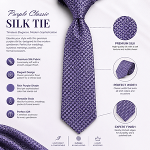 Corbata de Seda Clásica Morada para Hombre |   Corbata de Diseño Premium |   Corbata Elegante para Bodas, Fiestas y Eventos Formales, Accesorio de Moda de Lujo - Product Image 5