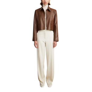 Veste en cuir courte pour femme de bonne qualité, nouveau style, 2 poches latérales personnalisées, vestes en cuir tendance pour femme - Product Image 6