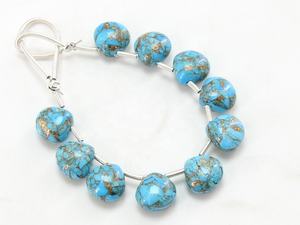 Pierre précieuse naturelle 8X8MM Turquoise cuivre bleu Perles en forme de larme Lisse Poli Forme de cœur pour la fabrication de bijoux - Product Image 3