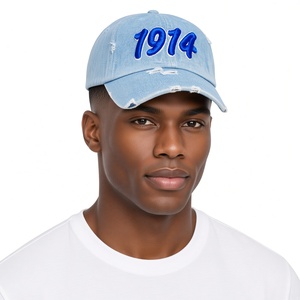 หมวกแก๊ปยีนส์สีน้ำเงินอ่อนสำหรับผู้ชาย ปักตัวอักษร 1914 ผ้าฝ้าย ปรับขนาดได้ สไตล์ลำลอง แฟชั่นกลางแจ้ง - Product Image 1