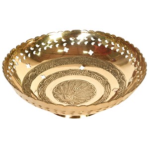 ชามผลไม้นกยูงทองเหลืองทำด้วยมือของตกแต่งบ้านวัตถุตกแต่งทำด้วยมืออินเดีย - Product Image 3