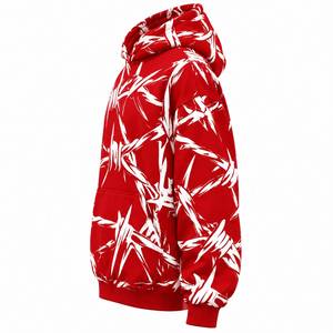 Sudadera con capucha para hombre con estampado de alambre de púas rojo, manga raglán, bolsillo canguro, estilo urbano - Product Image 4