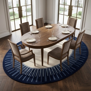 Modern Oval Sunburst Handmade <b>Tufted</b> <b>Rug</b> Navy Blue and Ivory Area Carpet - Product Image 4