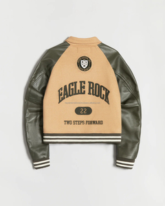 เสื้อแจ็คเก็ตวาร์ซิตี้สไตล์วินเทจสำหรับผู้ชาย สีดำ ปักโลโก้เชนิลล์แบบกำหนดเอง คอตั้ง แขนยาว - Product Image 2