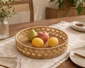 Minimalist Set of 3 Round Hand Woven Rattan <b>Tray</b> for Fruits Basket Multifunction <b>Tray</b> for Home Decorations/Restaurant - Product Image 1