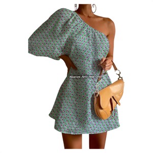 Nuevo Vestido de Verano Elegante para Mujer, de Algodón con Estampado a Mano, de un Solo Hombro y Manga Abullonada, para la Noche - Product Image 5