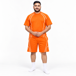 Conjunto de Pantalones Cortos y Camiseta para Hombre, Diseño con Ribete en Contraste, Corte Holgado, Ropa Deportiva Casual de Verano, Etiqueta Personalizada, Venta al Por Mayor OEM, Directo de Fábrica - Product Image 4