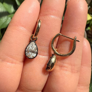 Pear Shape Lab Diamond <b>Drop</b> Earrings, 14K Gold Huggie Hoop Earrings, Bezel Set Teardrop Diamond Earrings, Minimalist Luxury - Product Image 2
