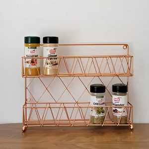 Luxury Rose Gold 2 Tier Spice Rack Geometric Metal <b>Wire</b> Kitchen Countertop Storage Organizer Seasoning Bottle Holder <b>Shelf</b> - Product Image 1