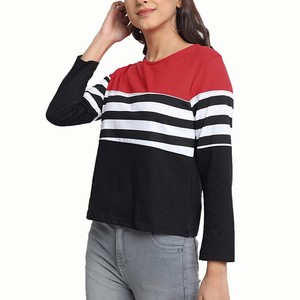 Camiseta de Punto de Manga Larga con Cuello Redondo para Mujer, Diseño de Bloques de Color y Rayas, Corte Regular Informal, Transpirable, para Todas las Temporadas, en Tendencia - Product Image 4