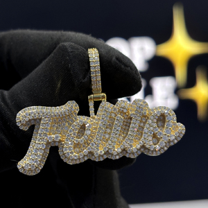 <b>Custom</b> Fully Iced Script <b>Name</b> Pendant 925 Sterling Silver VVS1 Moissanite Pave Hip Hop <b>Necklace</b> Yellow Gold Personalized Unisex - Product Image 4