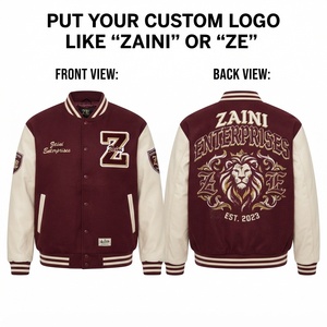 ZAINI Men Varsity Jacket 450 GSM Wool Blend Sleeves Custom Chenille Embroidery <b>Applique</b> <b>Lettering</b> Premium Quality Windproof - Product Image 1