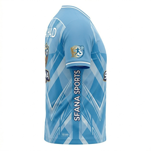 Maillot de football SFANA SPORTS pour homme, bleu clair, manches courtes, imprimé géométrique sublimé, col rond, respirant, personnalisable - Product Image 2