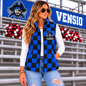 <b>Women</b> Waterproof Quilted Boutique Puffer Winter <b>Zipper</b> Vest Custom Logo Checkerboard Color Block Sleeveless Outer Wear <b>Jacket</b> - Product Image 5