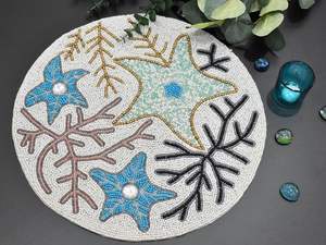 Set de table rond multicolore en perles de verre à sequins, motif paon, pour mariage, dessous de plat, isolation thermique pour table à manger - Product Image 3