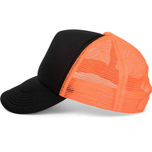 Gorra Trucker Unisex de Malla, Negra con Bloques de Color Naranja, de 6 Paneles, Ajustada, Casual, para Primavera/Verano - Product Image 1